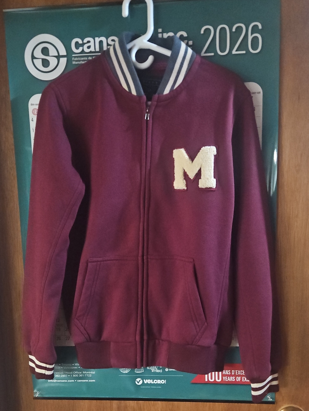 Forever 21 Maroon Varsity Zip-Up Jacket with White 'M' Patch